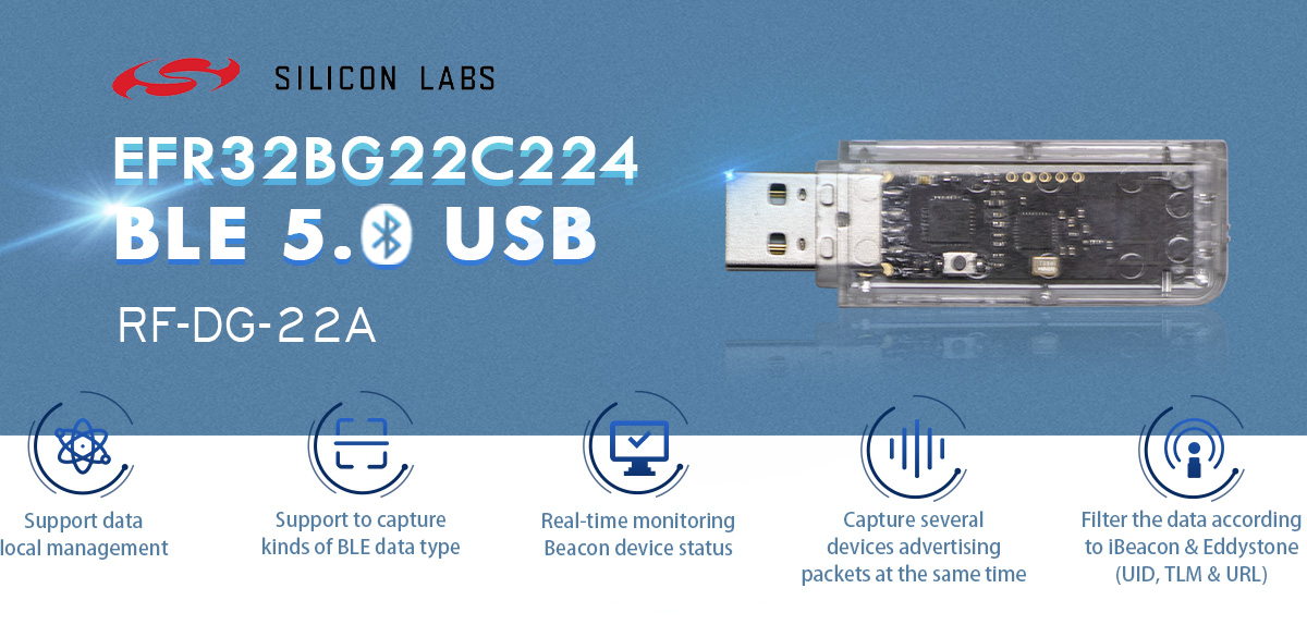 Características do gateway Bluetooth USB EFR32BG22 BLE5.0 RF-DG-22A