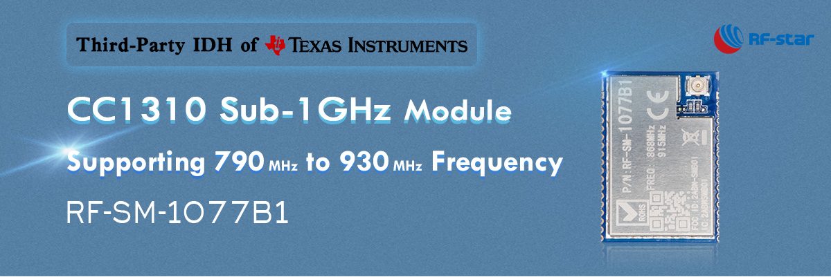 Módulo CC1310 Sub-1GHz com suporte para frequência de 790 MHz a 930 MHz RF-SM-1077B1